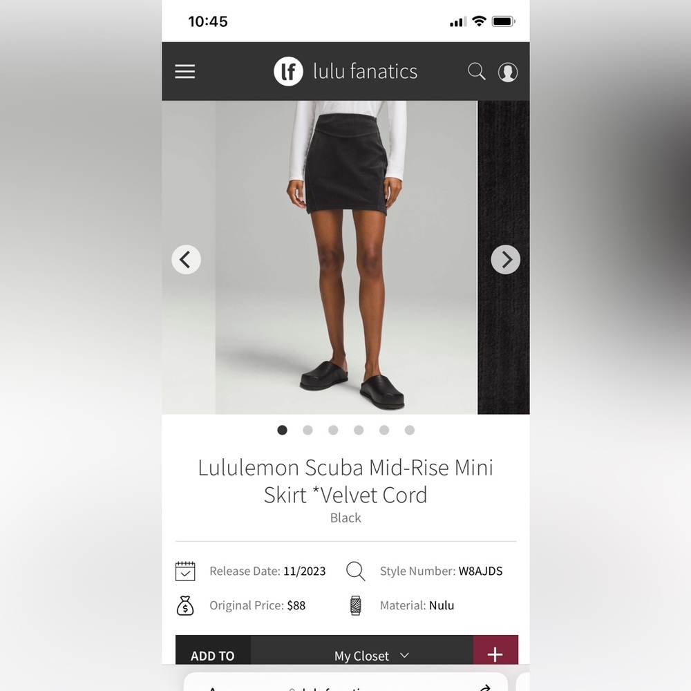 Lululemon Nwt Scuba MR mini skirt *velvet